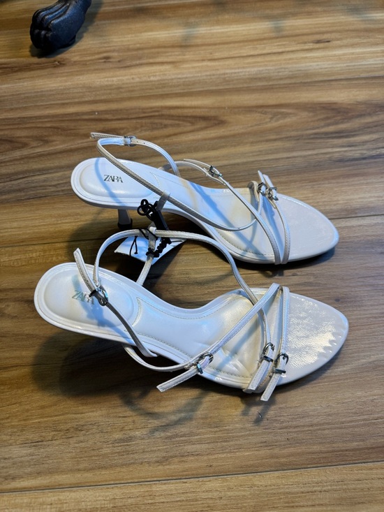 Zara Shoes - NWT Zara White Strappy Mid-Heel Sandal Heels
